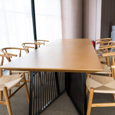 Long wooden table in the hall
