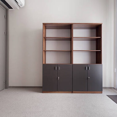 Horizontal view of hall with empty case